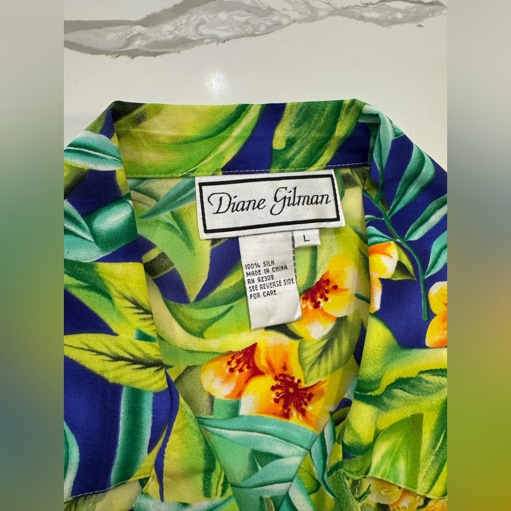 Vintage Diane Gilman Silk Tropical Sequin Blouse Beach Resort Cruise Vacation - Picture 8 of 8